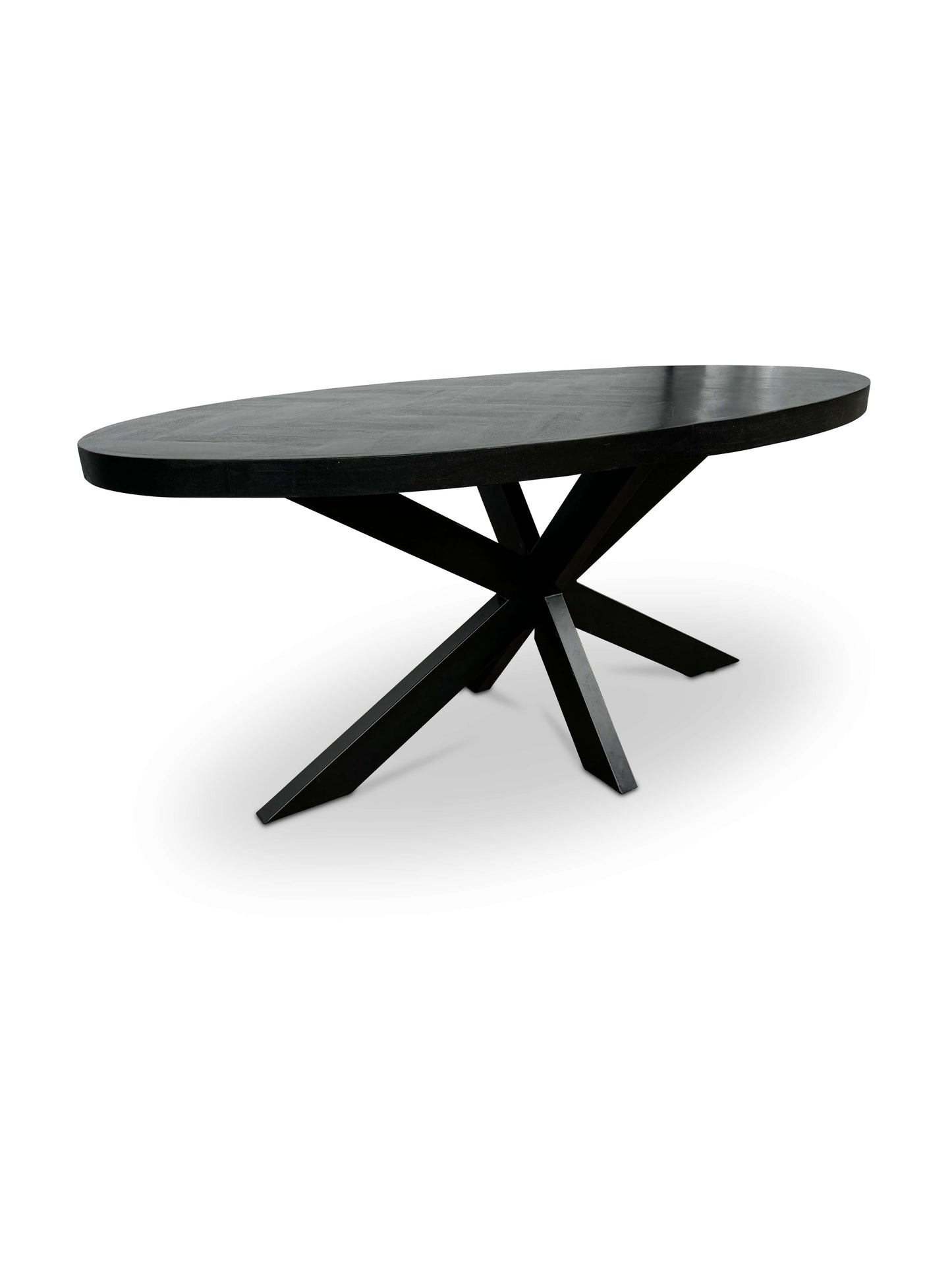 Moderne Mangohouten ovale Eettafel - Zwart met Visgraat Patroon (210cm)